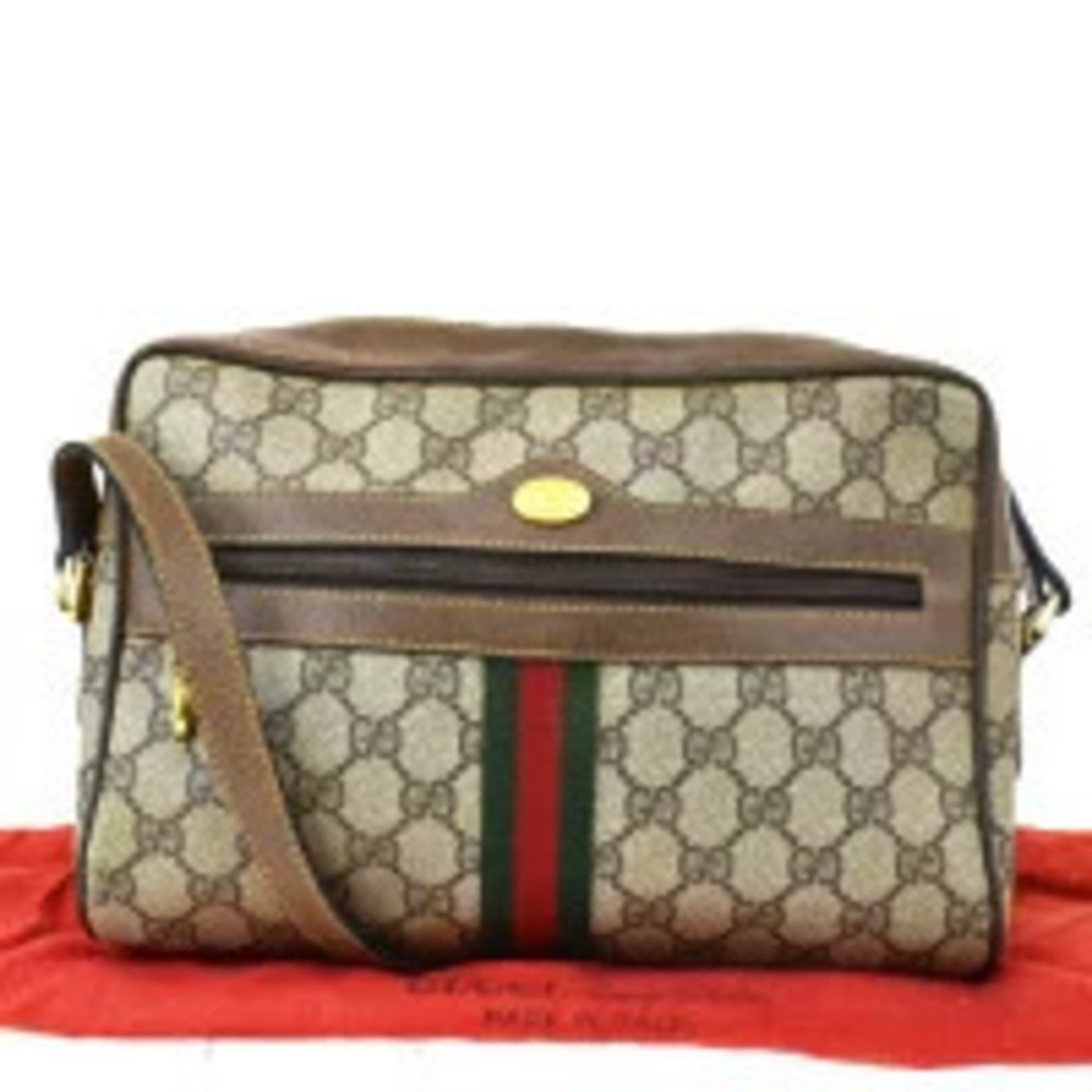 Gucci Sherry Shoulder Bag Interlocking GG Brown Green Red Leather